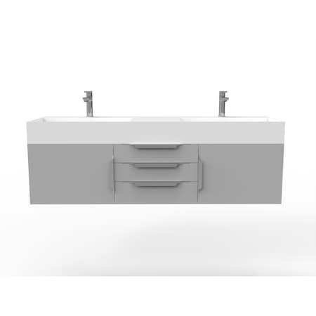 Castello Usa Amazon 60" Wall Mounted Gray Vanity With White Top And Brushed Nickel Handles CB-MC-60G-BN-2056-WH